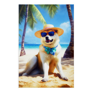 Akita am Strand, Sommergeschenk für Hunde Liebhabe Poster