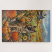 Akita Autumn Harvest Erntedank Dog Puzzle (Horizontal)