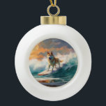 Akita Beach Surfgrafieren Keramik Kugel-Ornament<br><div class="desc">Tauchen Sie ein in die spielerische Welt des Kaninchen-Abenteuers mit diesem faszinierenden Bild. Ein gepflegter Hund geht zu den Wellen und reitet geschickt auf einem sonnengeküssten Strand. Das lebendige Kunstwerk vereint wunderbar das Wesentliche der Erregung am Strand, während der Hund furchtlos auf den Wellen reitet und den Geist von Spaß...</div>