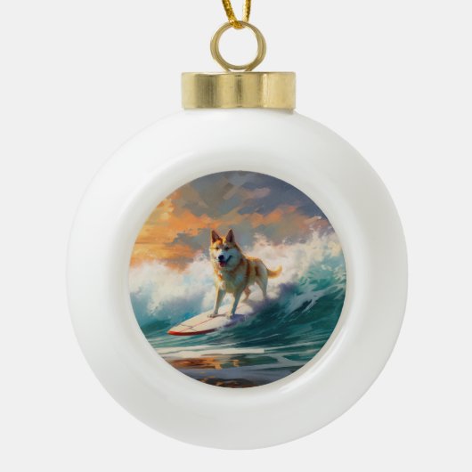 Akita Beach Surfgrafieren Keramik Kugel-Ornament (Vorderseite)