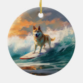 Akita Beach Surfgrafieren Keramik Ornament (Hinten)