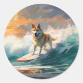 Akita Beach Surfgrafieren Runder Aufkleber (Vorderseite)