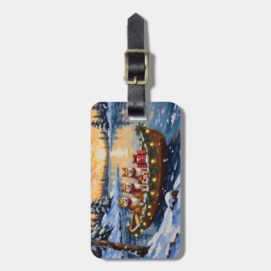 Akita Christmas Boat Holiday Gepäckanhänger (Vorderseite vertikal)