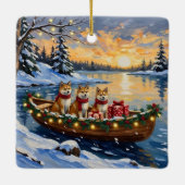 Akita Christmas Boat Holiday Keramikornament (Rückseite)