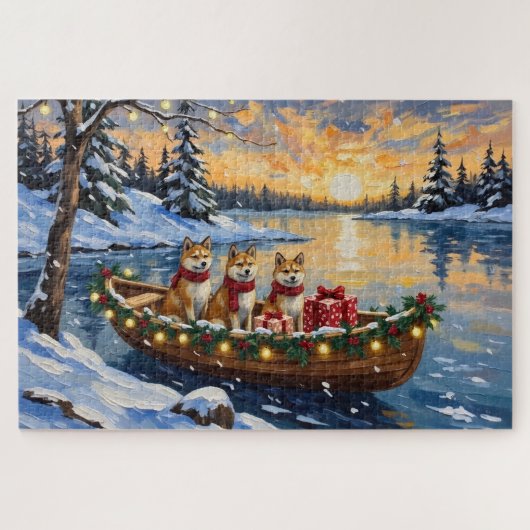 Akita Christmas Boat Holiday Puzzle (Horizontal)