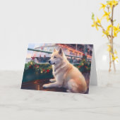 Akita Christmas Cruise: Pawsome Holiday Delight Karte (Gelbe Blume)