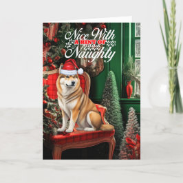 Akita Christmas Dog Naughty oder Nice Feiertagskarte