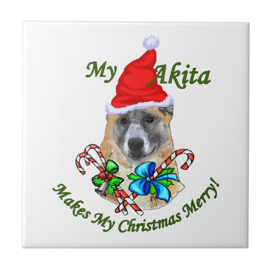 Akita Christmas Fliese (Vorderseite)
