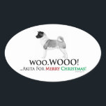 Akita Christmas Oval Sticker<br><div class="desc">Feiern Sie den japanischen Akita Hund mit unserem coolen Akita Weihnachtsaufkleber! Design Merkmale Kohle Silhouette eines Akita Hundes mit Text: Woo.Wooo Akita Für Frohe Weihnachten! Ein lustiges Urlaubsgeschenk für Leute,  die Akitas Liebe. Preise für das Blatt mit Mengenrabatten verfügbar.</div>