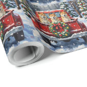 Akita Christmas Red Truck Holiday Geschenkpapier (Rolleneckpunkt)