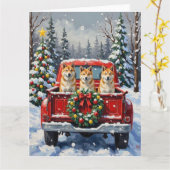 Akita Christmas Red Truck Holiday Karte (Gelbe Blume)