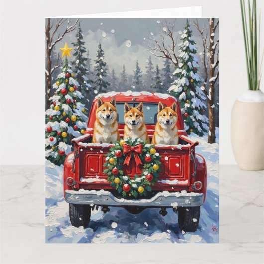 Akita Christmas Red Truck Holiday Karte (Vorderseite)