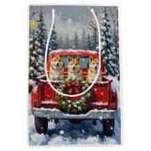 Akita Christmas Red Truck Holiday Mittlere Geschenktüte (Vorderseite)