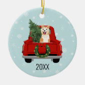 Akita Christmas Red Truck Ornament (Vorne)