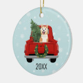 Akita Christmas Red Truck Ornament (Links)