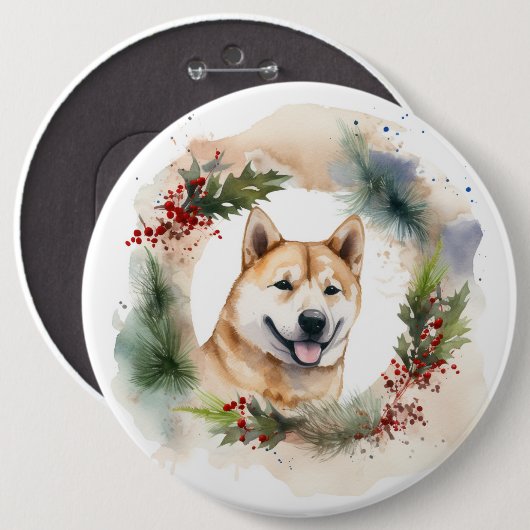 Akita Christmas Wreath Festivals Button (Vorne & Hinten)