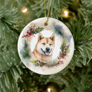 Akita Christmas Wreath Festivals Keramik Ornament