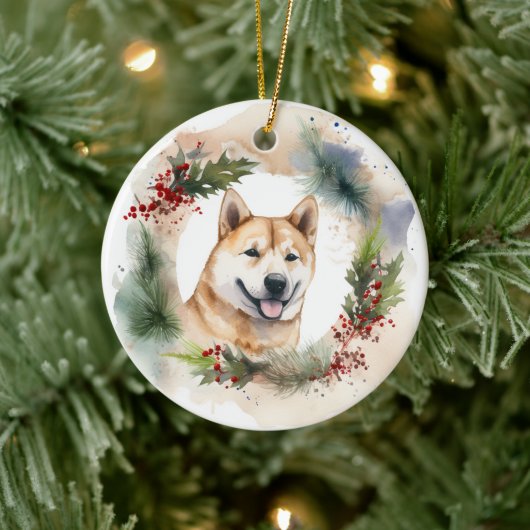Akita Christmas Wreath Festivals Keramik Ornament (Baum)