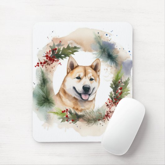 Akita Christmas Wreath Festivals Mousepad (Mit Mouse)