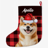 Akita Cute Dog Red Buffalo Plaid with Name Großer Weihnachtsstrumpf (Rückseite)