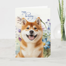 Akita Dog Birthday Wishes Wildflower Garden Karte
