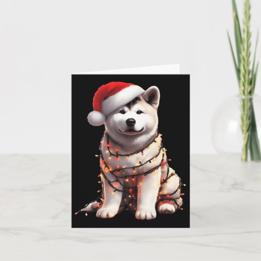 Akita Dog Christmas Lights Santa Hat Dog Lover Pre Karte (Vorderseite)