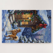 Akita Dog Christmas Log Cabin Holiday Puzzle (Horizontal)