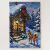 Akita Dog Christmas Log Cabin Holiday Puzzle (Vertikal)