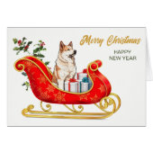 Akita Dog Christmas Sleigh Card (Vorderseite (Horizontal))