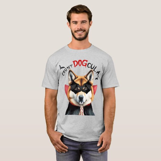 Akita Dog Count DOGcula Funny Dog Lover Halloween T-Shirt (Vorne ganz)