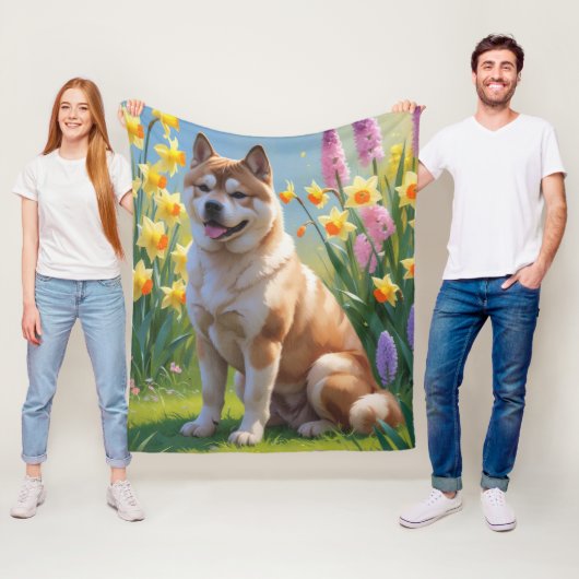 Akita Dog Frühlingsblumen Malerei Fleecedecke (Beispiel)