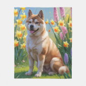 Akita Dog Frühlingsblumen Malerei Fleecedecke (Vorderseite)