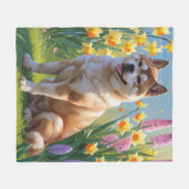 Akita Dog Frühlingsblumen Malerei Fleecedecke (Vorderseite (Horizontal))