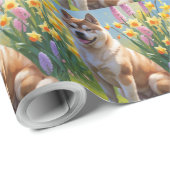 Akita Dog Frühlingsblumen Malerei Geschenkpapier (Rolleneckpunkt)