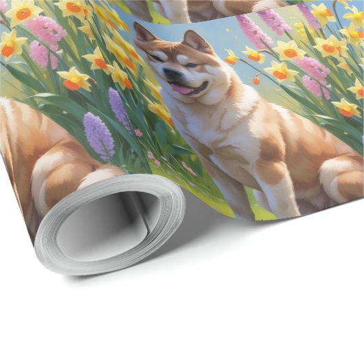 Akita Dog Frühlingsblumen Malerei Geschenkpapier (Rolleneckpunkt)