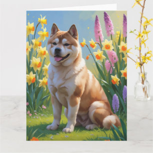 Akita Dog Frühlingsblumen Malerei Karte