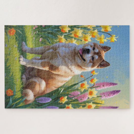 Akita Dog Frühlingsblumen Malerei Puzzle (Horizontal)