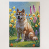 Akita Dog Frühlingsblumen Malerei Puzzle (Vertikal)