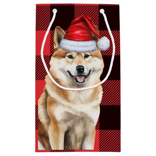 Akita Dog Holiday Red Buffalo Karierte Weihnachten Kleine Geschenktüte (Rückseite)