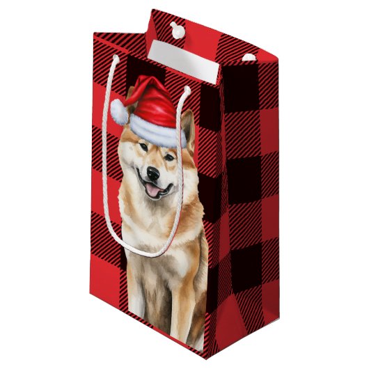 Akita Dog Holiday Red Buffalo Karierte Weihnachten Kleine Geschenktüte (Vorderseite Schrägansicht)