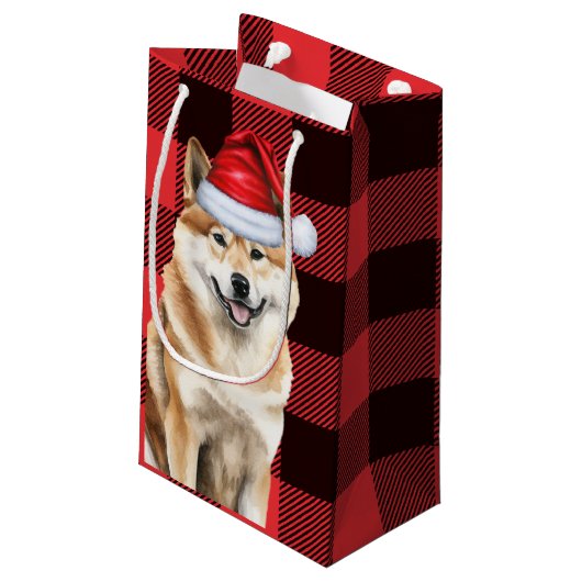 Akita Dog Holiday Red Buffalo Karierte Weihnachten Kleine Geschenktüte (Rückseite Schrägansicht)