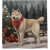 Akita Dog in Schnee Weihnachten Duschvorhang (Vorderseite)