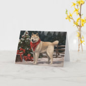 Akita Dog in Schnee Weihnachten Karte (Gelbe Blume)