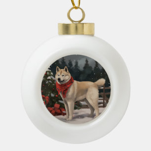 Akita Dog in Schnee Weihnachten Keramik Kugel-Ornament