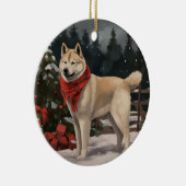 Akita Dog in Schnee Weihnachten Keramik Ornament (Rechts)