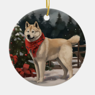 Akita Dog in Schnee Weihnachten Keramik Ornament