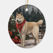 Akita Dog in Schnee Weihnachten Keramik Ornament (Links)