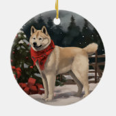 Akita Dog in Schnee Weihnachten Keramik Ornament (Hinten)