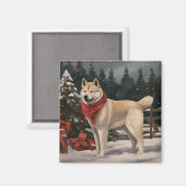 Akita Dog in Schnee Weihnachten Magnet (Vorderseite/Rückseite)