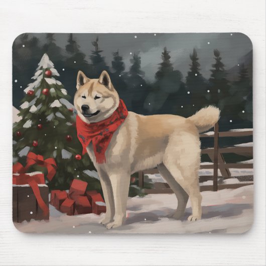 Akita Dog in Schnee Weihnachten Mousepad (Vorne)